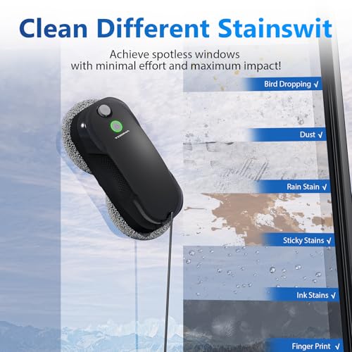Tosima W5 Window Cleaning Robot, 6400Pa Max Adaptive Suction, Auto-Spray Smart Window Cleaner with Triple Safety System, Intelligent Navigation, Remote Control, for All Smooth Surfaces, Black