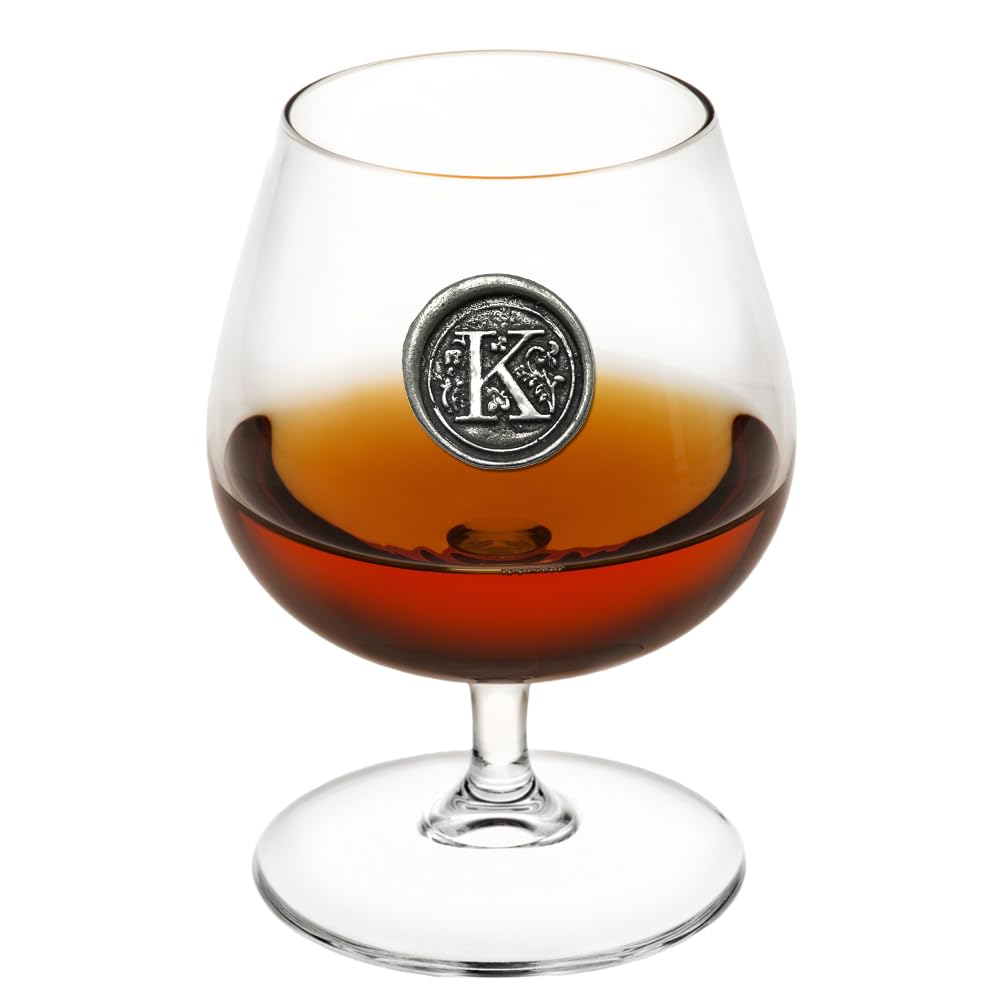 English Pewter Company 14.5oz Brandy Cognac Snifter Glass with Monogram Initial - Personalised Gift with Your Choice of Initial (K) [MON211]