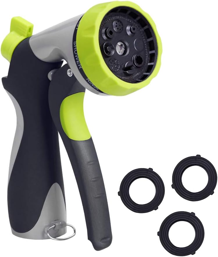 SANCEON Garden Hose Nozzle, Heavy Duty Zinc Alloy Water Spray Nozzle, Spiral 8 Adjustable Watering Patterns - Slip Resistant, Labor-Saving - for Watering Plants, Cleaning, Showering Pets and Car Wash