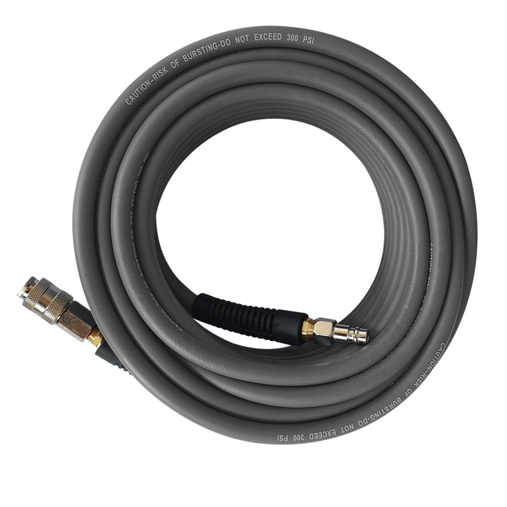 PVC/Rubber Hybrid Air Hose Grey with 1/4" Europe Steel Quick Coupler and Plug Fittings, 15m Length