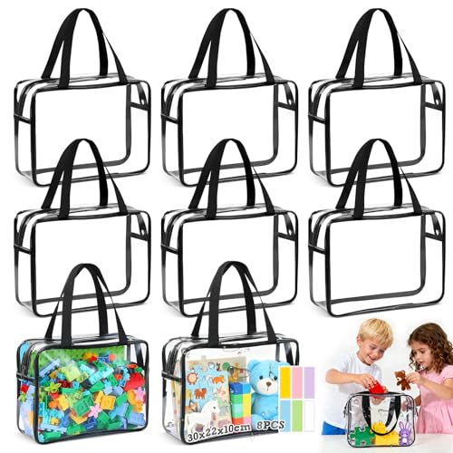 8 Paquetes De Bolsas Grandes Para Juguetes Con Etiquetas, bolsas con Etiquetas y Cremallera de Metal, Bolsa organizadora de juguetes de plástico transparente reutilizable (Negro, Large)