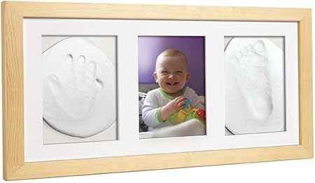 Foto Para Bebe Triple Marco De Madera Natural Huella Y Huella De Pie Para Ninos Ninas Bebe Ducha Imprint Keepsake Regalo Familiar Amazon Es Bebe