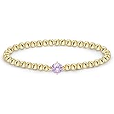 Free bird Birthstone Beaded Bracelet for Women Dainty 14K Gold Plated Stretchable Beaded Bracelet Hypoallergenic Waterproof Trendy Stackable Bracelet Birthstone Jewelry Gift for Birthday Christmas Valentine's Day