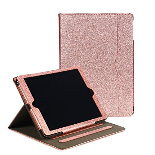 RUBAN iPad 9.7 Inch 2017 / iPad Air 2 / iPad Air Case - [Corner Protection] Multi-Angle Viewing Folio Stand Cover w/ Pocket, Auto Wake / Sleep for Apple iPad 2017 Model, iPad Air 1 2, Pink Glitter