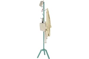 Sywhitta Coat Rack Stand, Premium Bamboo Free Standing Coat Rack with 6 Hooks, Easy Installation Clothes Hanger Stand, Green