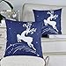 CaliTime Pack of 2 Soft Canvas Throw Pillow Covers Cases for Couch Sofa Home Decoration Christmas Holiday Reindeer Jump with Stars Print 18 X 18 Inches Navy Blue