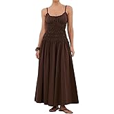 Eahusar Women Spaghetti Strap Maxi Dress Sleeveless Scoop Neck Ruffle Tiered Elastic Casual Boho Flowy Dress