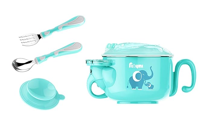 NOYMI Baby Insulation Suction Bowl, Water Injection Stainless Steel Nonslip Spill Proof Anti-Scald Infant Feeding Training Bowl - Keep Food Warm,BPA-Free Tableware(Blue)