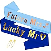 2Pcs Future Mrs & Lucky Mr - Bride to Be Sash and Groom to Be Sash Kit,Gold Glitter Bachelorette & Bachelor Soft Satin Sashs for Wedding Bridal Shower Engagement Party Decorations Gifts (Blue)