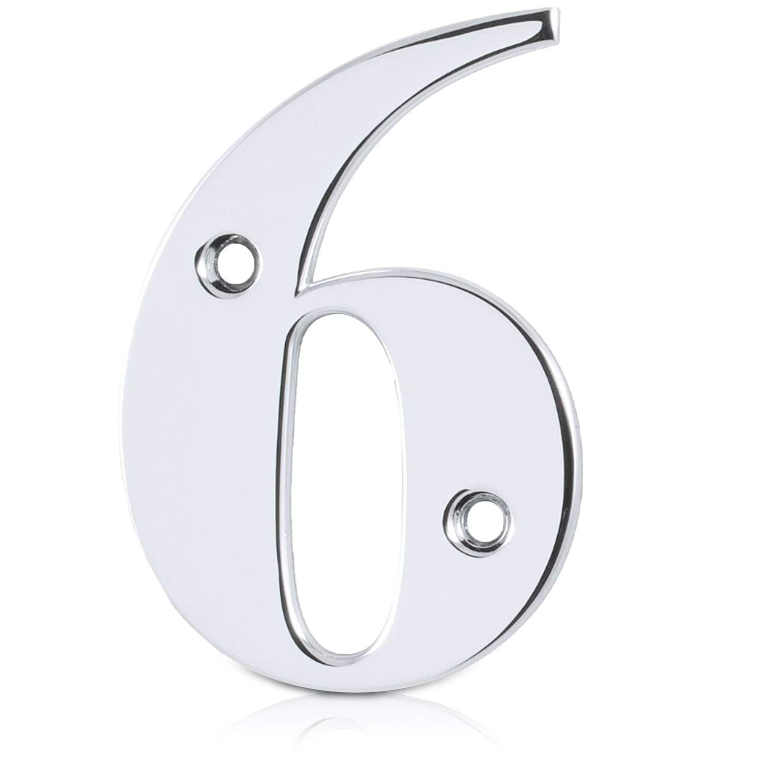 XFORT Polished Chrome Front Door Number 6, House Number Suitable for All Door Types including Wooden, uPVC, and Composite.