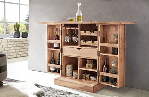 KADIMA DESIGN Hausbar Massivholz Akazie Vitrine ausklappbar Landhausstil Barschrank – Bild 3