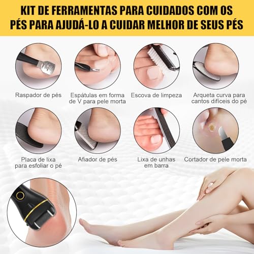 Kit de Remoção de Calos de Pé Elétrico, Removedor de Calos 10 em 1 Profissional Lixador de pé Elétrico Premium, Removedor de Calos Elétrico para Pés, Ferramentas Profissionais para Pedicure