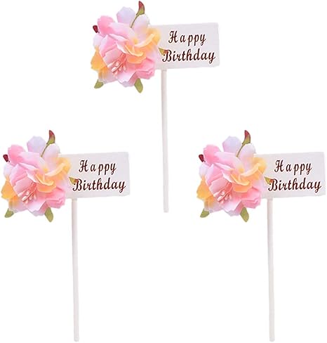 Amazon Bestonzon 6pcsベーキングケーキデコレーション用品フラワーケーキトッパー誕生日おめでとうケーキピック ピンク ケーキトング オンライン通販