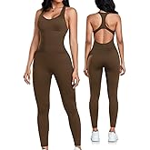 OLCHEE Womens Workout Jumpsuits Seamless Yoga Gym Bodycon Rompers Sexy Racerback Tummy Control Padded Bra Unitard