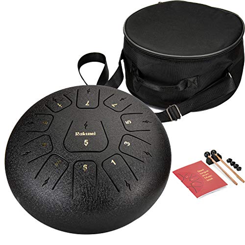 12 Inch 11 Note Steel Tongue Drum Percussion Instrument Hand Pan Drum with Drum Mallets Carry Bag