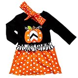 So Sydney Girls or Toddler Fall Holiday Polka Dot, Scroll, Stripe Pumpkin Dress (XL (6), Chevron & Dot)