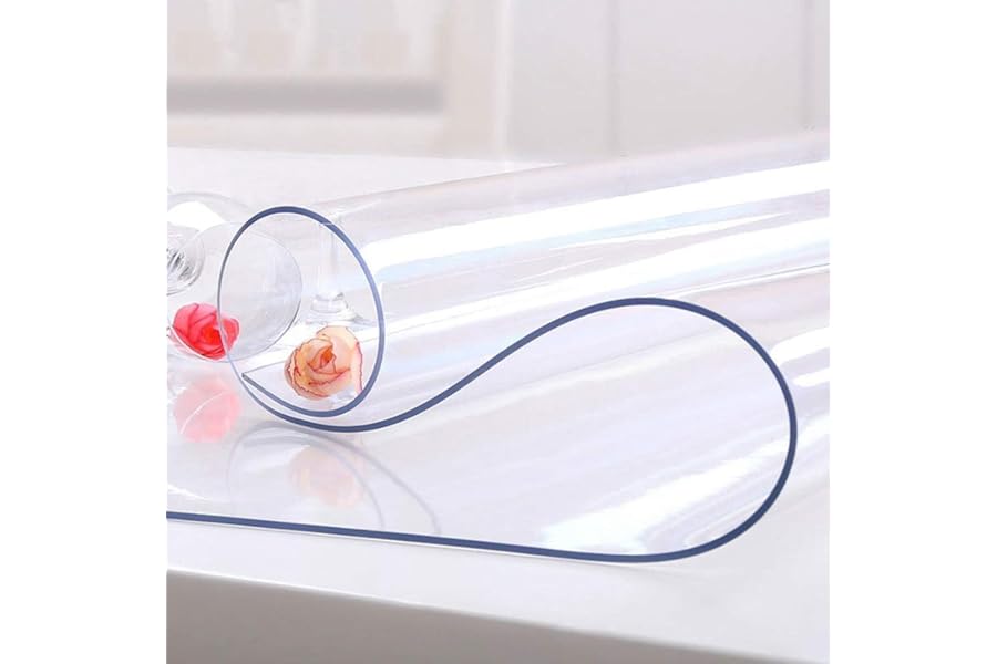 NECAUX Custom Multisize 1.5mm Thick Clear PVC Table Cover Protector - 24 x 48 Inch Water Resistant Plastic Rectangular Vinyl Non-Slip Desk Pad for Coffee Table/Writing Desk