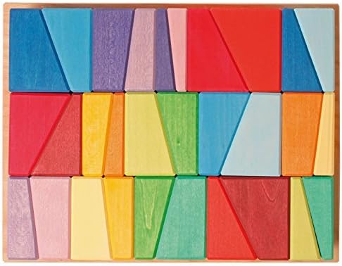 Grimm's Sloping Blocks Building Set in Wooden Tray - Shapes & Colors Collection (4x4 Size)