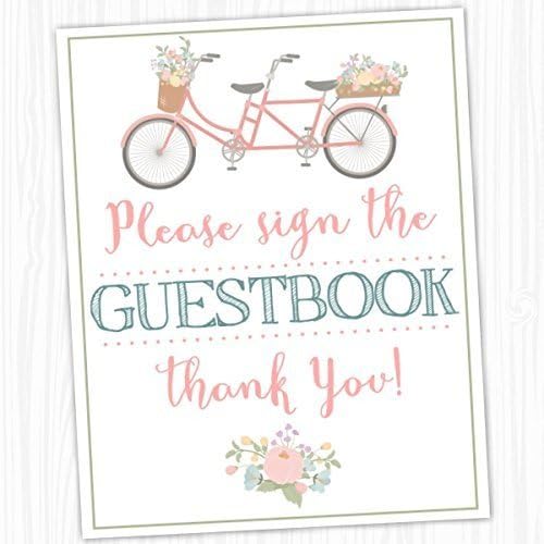 Guestbook Sign, Sign the Guestbook, Bicycle and Floral Party Sign, Wedding Shower Sign, Baby Shower Sign