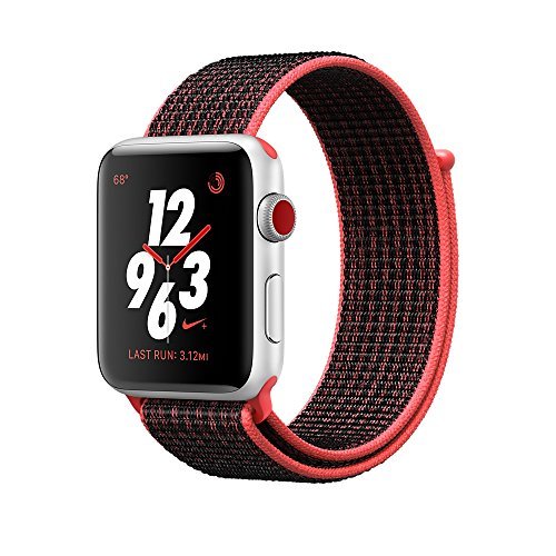 Apple Watch Series 3 Nike+ - GPS+Cellular - Silver Aluminum Case with Bright Crimson/Black Nike Sport Loop - 38mm