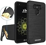 LG G6 Case, LG G6+ Case OEAGO [Card Slot] [Brushed Texture] Heavy Duty Hybrid Dual Layer Wallet Case Cover Shell with Kickstand for LG G6 / LG G6 Plus - Black
