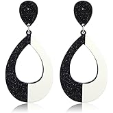 Black and White Acrylic Earrings Dangle Trendy Long Water Drop Earrings Fashion Geometric Resin Statement Earrings Boho Lightweight Jewelry for Women