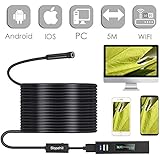Wifi Endoscope, Slopehill 1200P Wireless Borescope Inspection Camera Rigid Snake IP68 Waterproof 2.0 Megapixel HD with 8 Led for Android and IOS iPhone, Smartphone, Tablet, PC (16.5FT)