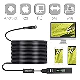 Wireless Endoscope for Android and iPhone, Slopehill WiFi Borescope Inspection Camera 1200P HD 2MP, Semi-Rigid Snake with Telescopic Rod, Waterproof, for Smartphone, Tablet, PC - 11.5F