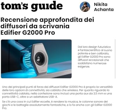 G2000 Pro Casse Gaming 2.0 RGB da 32W RMS / 64W Picco, Sincronizzazione Luci TempoFlow™ a 270°, Suono Surround Virtuale 7.1 - Bluetooth 5.4 / USB-C/AUX per PC, PS5 (Nero)