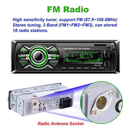 LSLYA 7 Color Backlight Universal Car Radio Stereo Receiver Single Din Bluetooth MMC/USB/SD/AUX/FM Player Hands-Free Calls 4 Channels Output Steering Wheel Remote Control Phone Charge