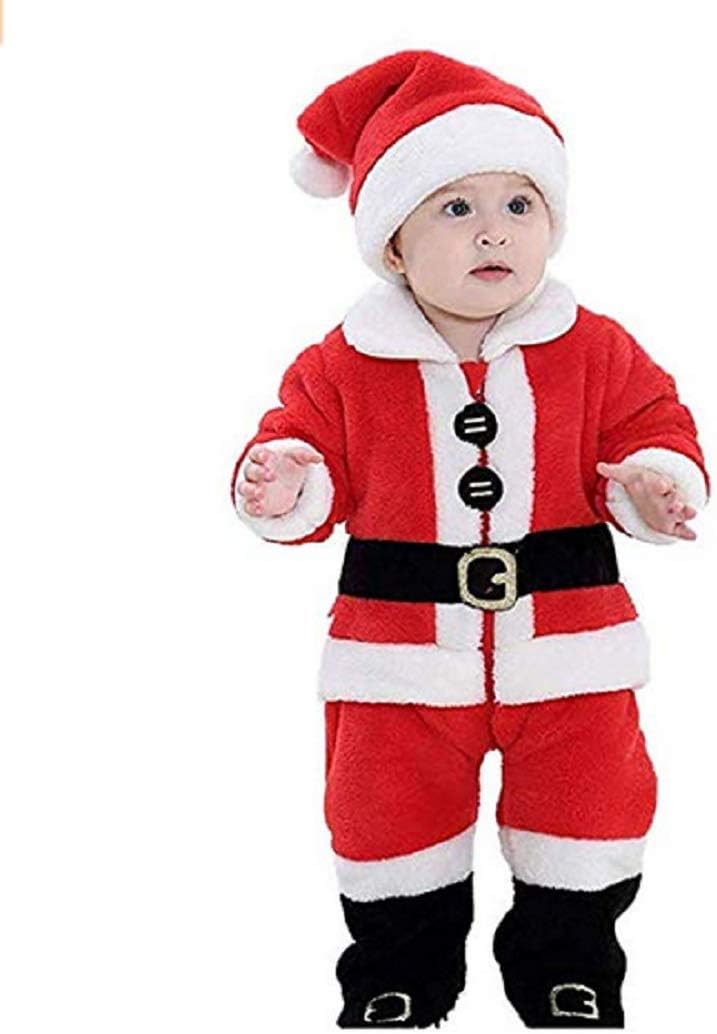 Infant Toddler Baby Boys Girls Christmas Santa Claus Outfit Warm Wool Tops Coat Pants Socks Hat Xmas Cosplay Clothes