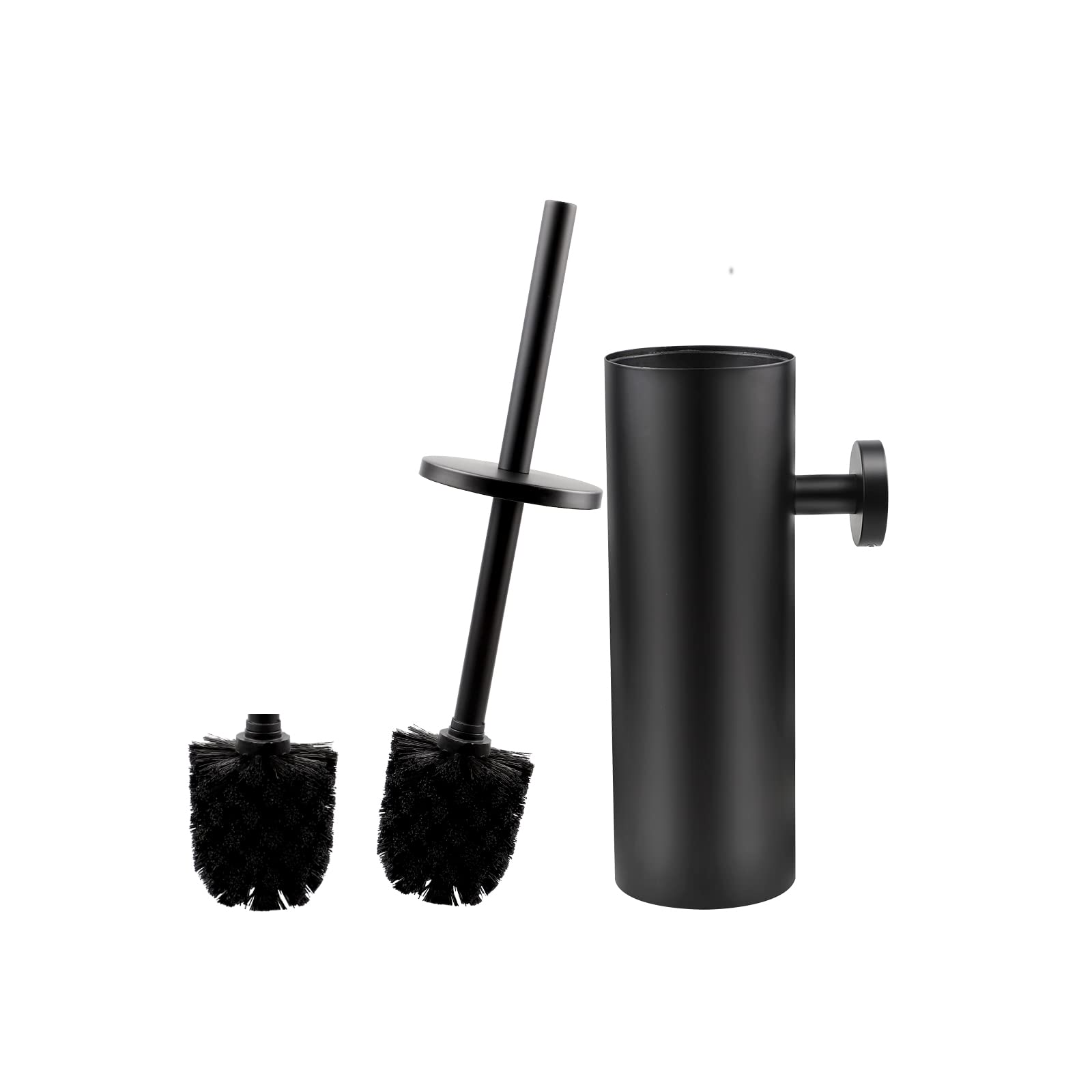 EXLECO Toilet Brush Stainless Steel Toilet Brush with Brush Replacement for Water Tank and Container Wall Mounted Toilet Brush with Lid Long Rod Bathroom Accessories Matte Black