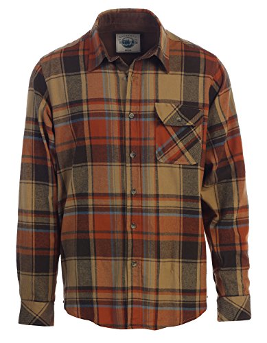 Gioberti Men's Flannel Shirt, Khaki/Umber 2018, Large