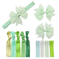 Sanvan Chiffon Flowers Bow Elastic Headbands,Hair bows clips and Lace Hairband (Green)
