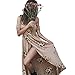 SVALIY Women Floral Off The Shoulder Split Chiffon Maxi Beach Dress Wedding Party (Khaki,Small)
