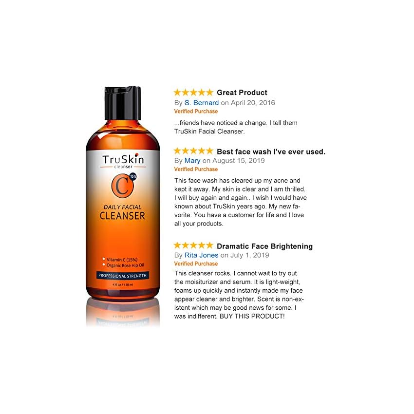TruSkin Vitamin C Facial Cleanser, Brightening Anti-Aging Face Wash Blend includes Vitamin E, Tea Tree Oil, Rosehip Oil…