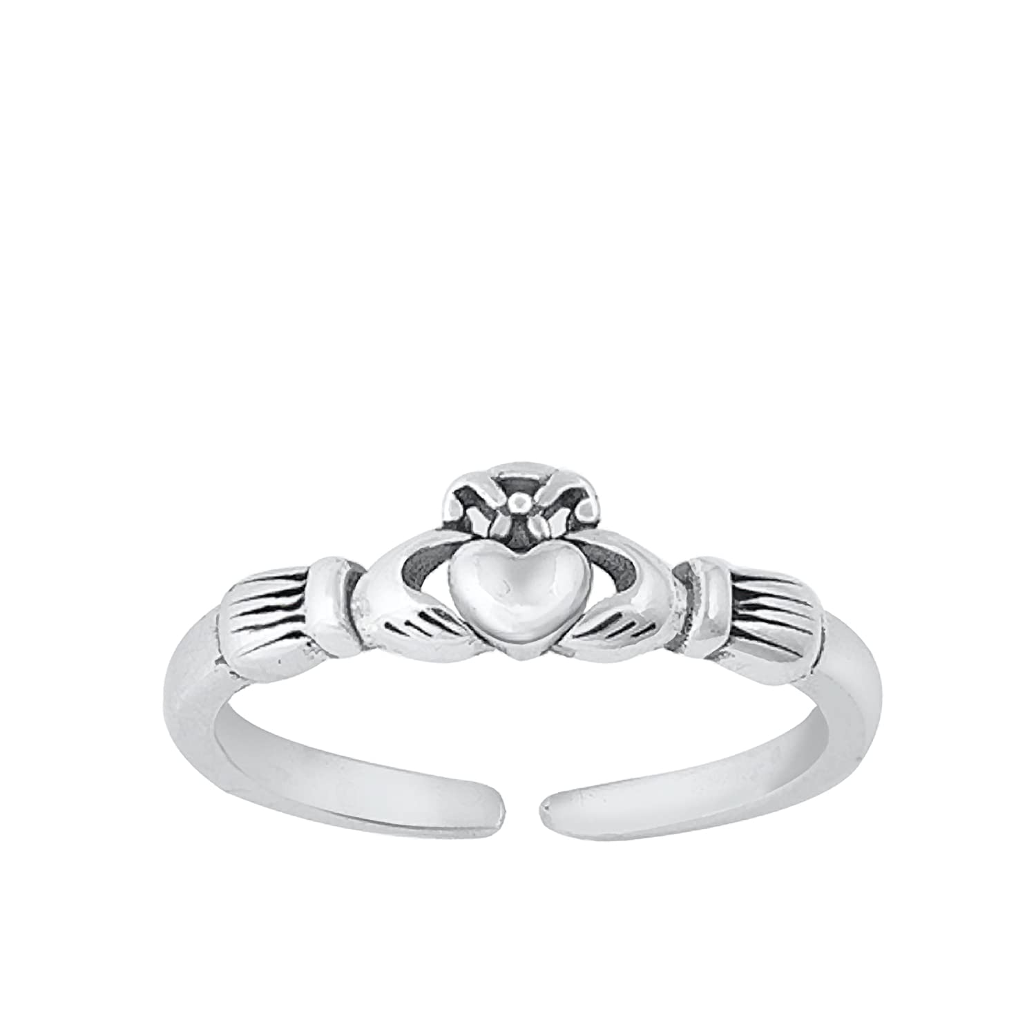 Celtic Irish Claddagh Hands & Heart Sterling Silver Toe Ring/Foot Ring for Women Teenager Girls - Adjustable - 925 Sterling Silver - Pretty Toe Ring