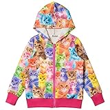 Jxstar Little Girls Cat Print Long Sleeve Front Zip Hoodie Jacket Coat
