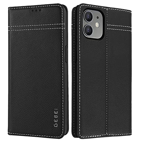 Gebei Hülle Echt Leder für iPhone 12 Mini (5,4") - Premium Lederhülle Klapphülle mit Standfunktion und Kartenfächer Flip Case Ledertasche für iPhone 1