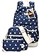 Leaper Cute Deer Canvas Backpack Shoulder Bag Pencil Bag Dark Blue