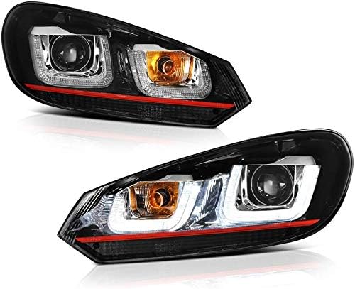DRCparts Neon Tube Red Headlights Pair for 2010-2014 V-W MK6 GTI GOLF