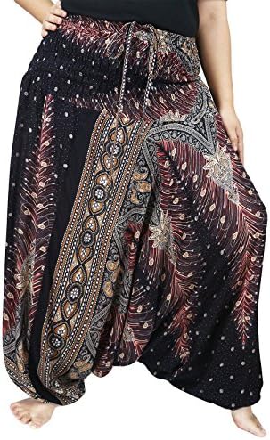 Lovely Plus Jumbo Pants Plus Size Rayon Baggy Yoga Harem Smocked Waist up to 58 inches XL-5XL Size (GC Black)