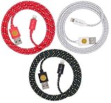 NEWLY DESIGNED High Quality, 3ft(1m) Braided Nylon Lightning Charging Cables for Apple iPhone 5 5C 5S,iPhone 6, 6 Plus, iPad 4 Mini, iPod Touch 5/Nano 7, 8 pin to USB - 3pack (wht.blk.red)
