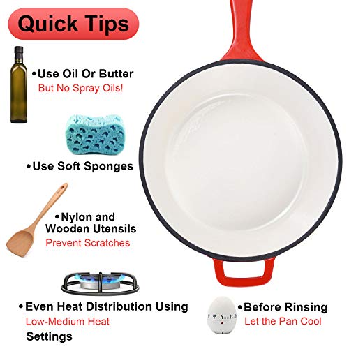 Enameled 2-In-1 Cast Iron Multi-Cooker - Heavy Duty 3.2 Quart Skillet and Lid Set, Cast Iron Saucepan and Shallow Skillet Lid Set Sauce Pot & Nonstick Frying Pan (Red)