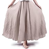 ASHER FASHION Women's Bohemian Style Elastic Waist Band Cotton Linen Long Maxi Skirt Dress