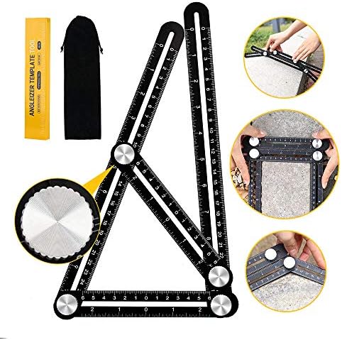 Multi Angle Measuring Ruler, Universal Metal Angle Measurement Template Tool for Handymen, Carpenters, Craftsmen, Black