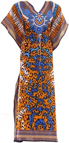 Hastkala Women's Bohemian Floral Print Party Kaftan Evening Maxi Long Dress Beach 48" To 52" Long Multi