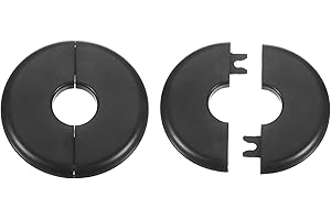 HARFINGTON 2pcs Wall Split Flange 22.5mm/0.9" Self-Adhesive Plumbing Cover Plates ABS Plastic Round Escutcheon Plate Buckle Design for Water Pipe Bathroom Kitchen Decoration, Black