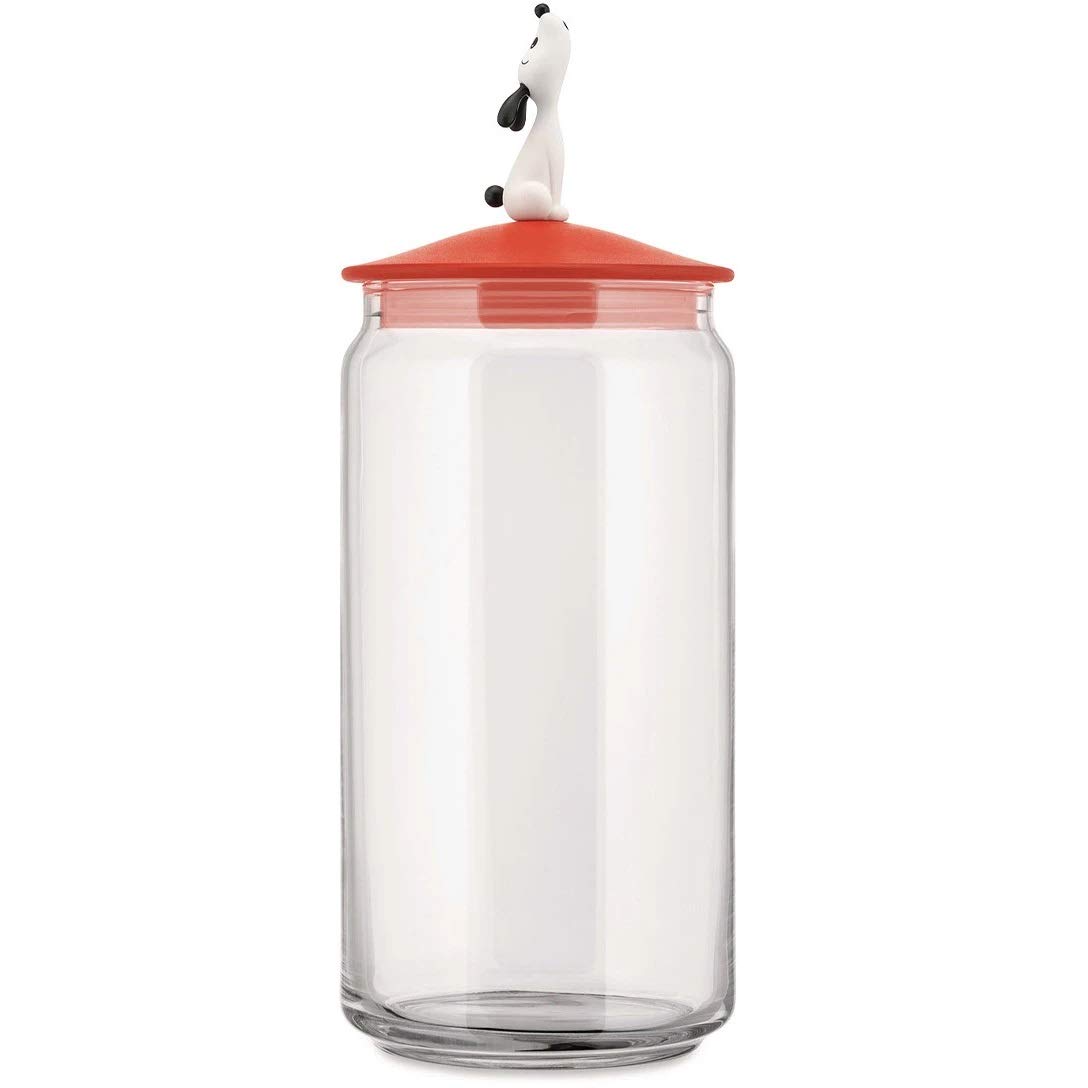 Alessi Jar for dog food in glass with lid in thermoplastic resin, Red Orange