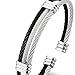 COOLSTEELANDBEYOND Mens Womens Stainless Steel Twisted Cable Adjustable Cuff Bangle Bracelet Silver Black Two Tone